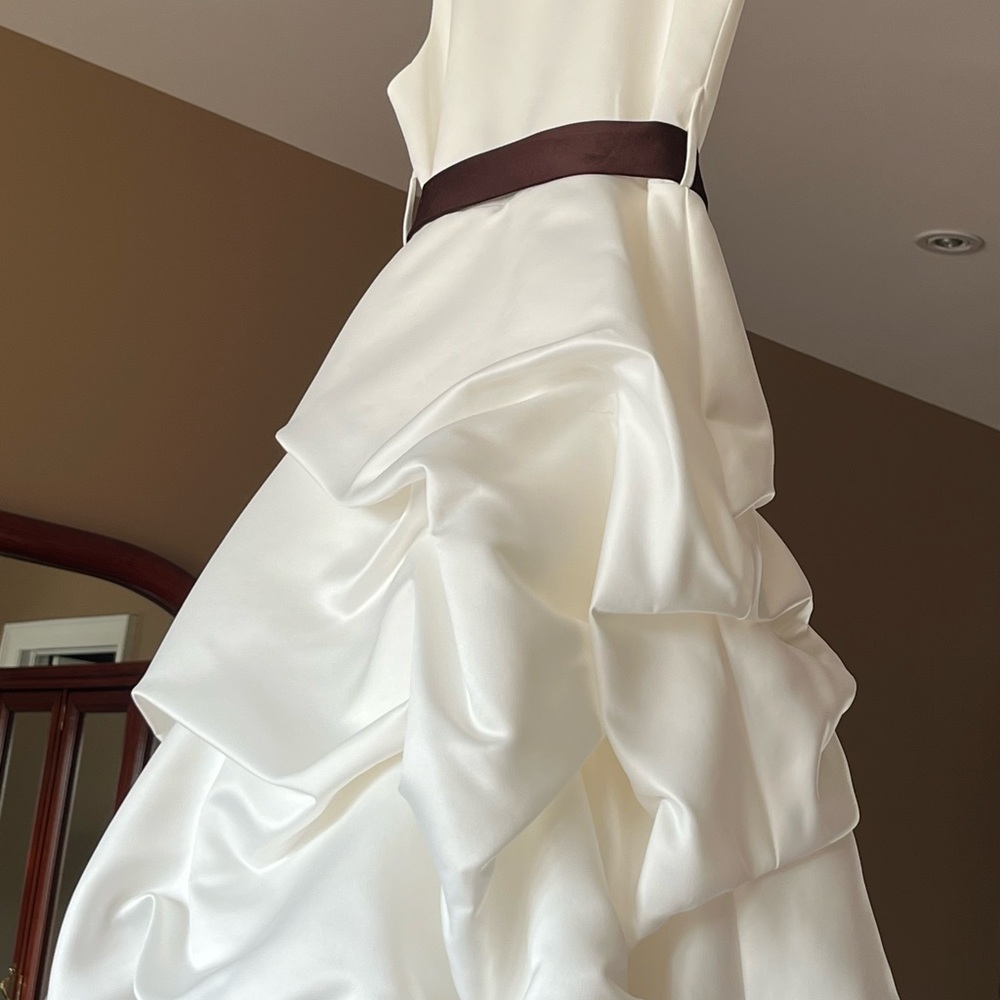 Elegant White Gown with Brown Sash and jacket perfect condition.